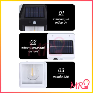 【รับประกัน12ปี】ไฟติดผนัง LED โซล่าเซลล์ โคมไฟโซล่าเซลล์ ไฟติดผนัง LED แสงวอร์ม โหมด เซ็นเซอร์ปิด/เปิดอัต ติดตั้งง่าย