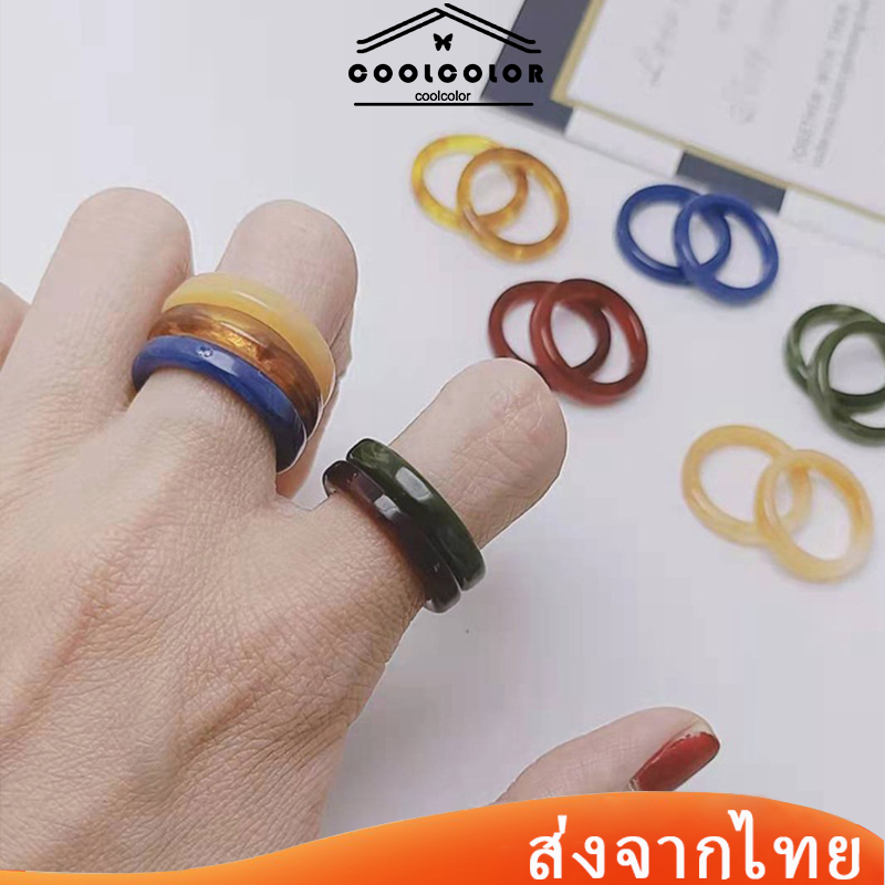 ในไทย❤️แหวนเรซิ่นที่เรียบง่ายแหวนนิ้วมือสีสำหรับผู้หญิงเครื่องประดับแฟชั่นน่ารักขายส่งส่งเร็ว