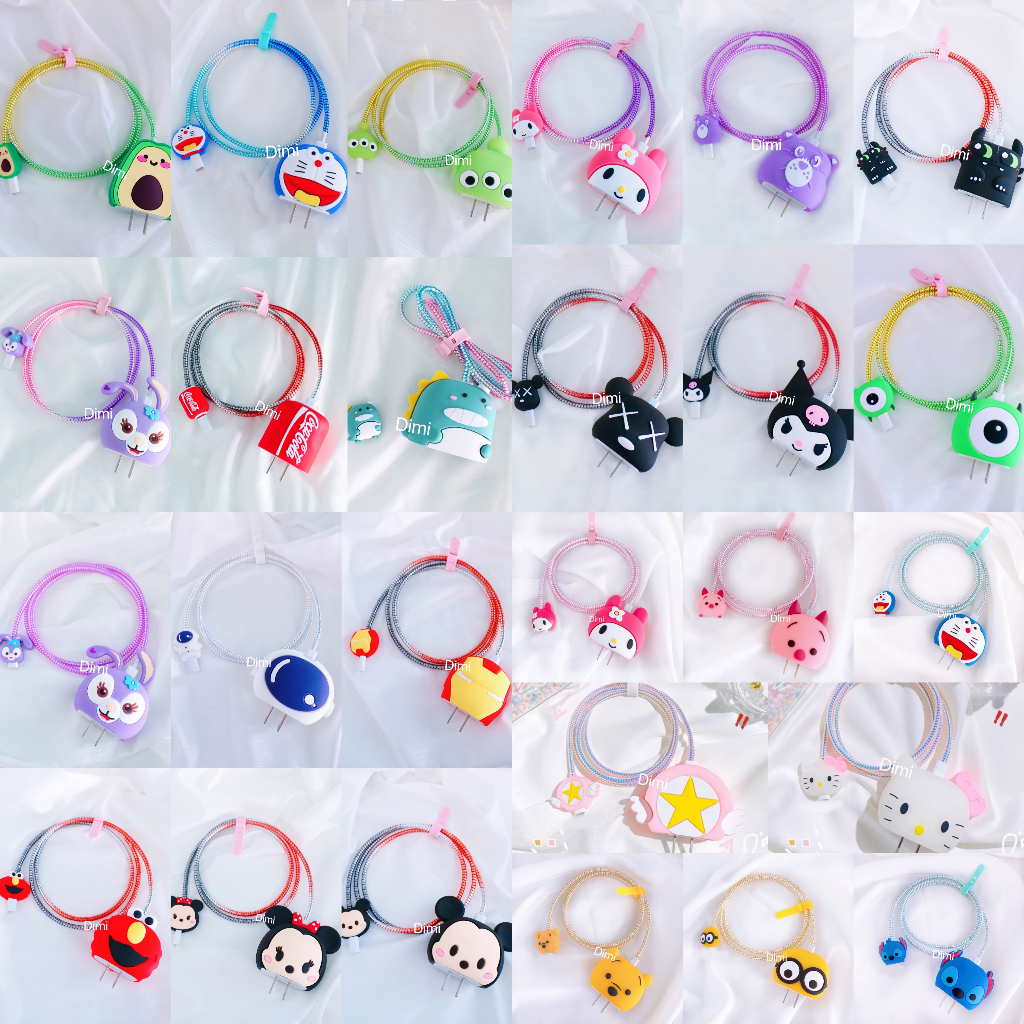 พร้อมส่ง ชุดถนอมสายชาร์จ ชุดพันสาย เคสหัวชาร์จ สำหรับ  ไอโฟน 20w 18w ลายการ์ตูน 35W