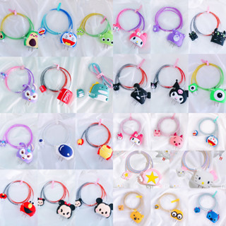 พร้อมส่ง ชุดถนอมสายชาร์จ ชุดพันสาย เคสหัวชาร์จ สำหรับ  ไอโฟน 20w 18w ลายการ์ตูน