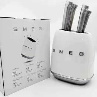 Italy SMEG knife set kitchen household antique stainless steel kitchen knife slicer knife set white 7 piece set