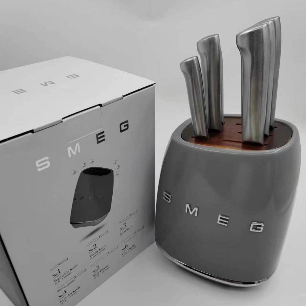 Italy SMEG knife set kitchen household antique stainless steel kitchen knife slicer knife set Grey 7
