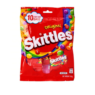 Skittles Original Fruit Flavour Candies Fun Size 1 ห่อ มี 10 ห่อเล็ก น้ำหนัก 150 กรัม  สินค้ามีฮาลาล BBF.10/06/24