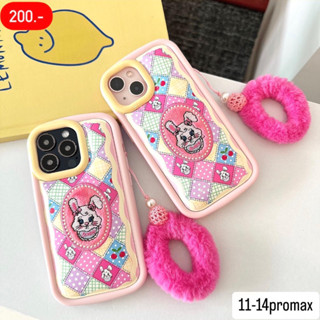 เคสไอโฟนแบบหนัง ลายตารางกระต่าย+สายคล้องมือ