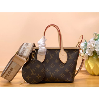 พรี​ ราคา6800 Lv Louis Vuitton Neverfull M46705 หนังแท้ กระเป๋าสะพายข้าง กระเป๋าสะพาย24x9x14cm