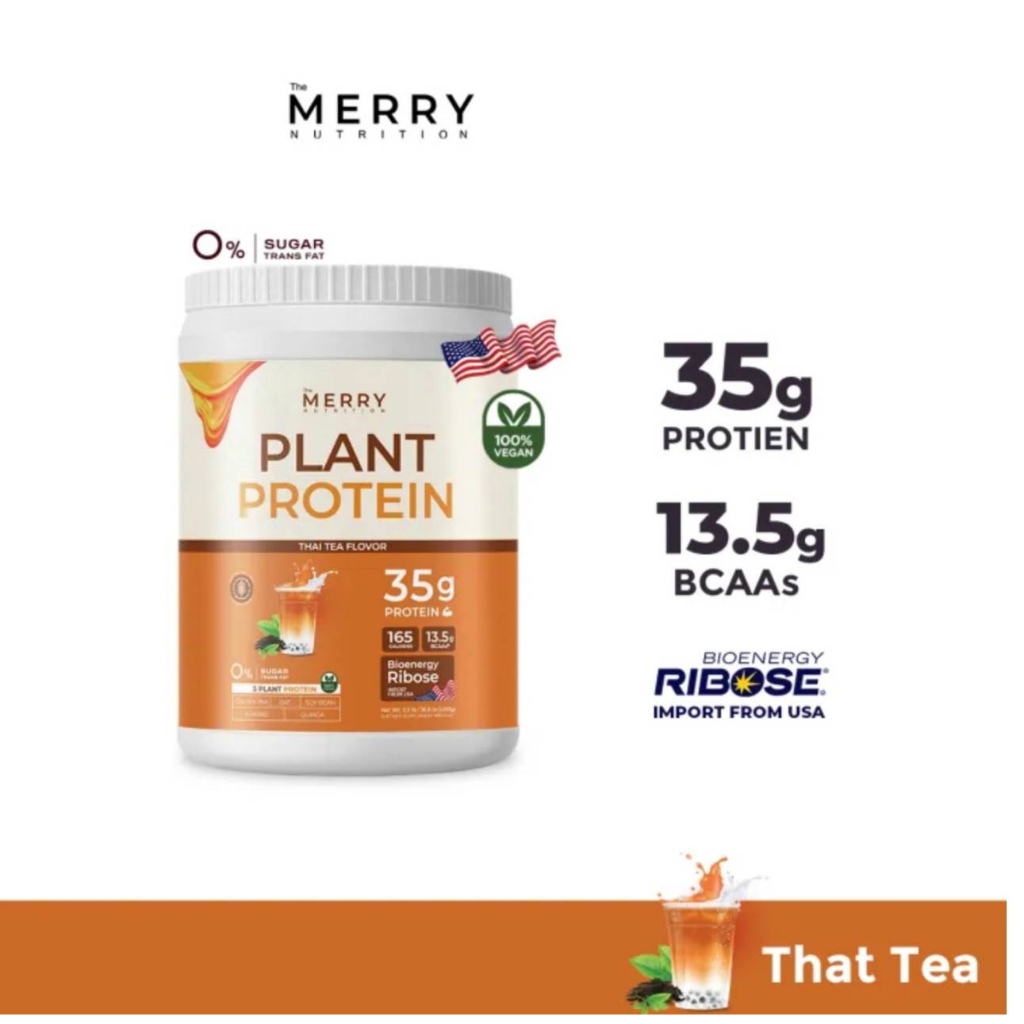 Merry Plant Protein โปรตีนพืช 5 ชนิด : รส Thai Tea Flavor 3 กระปุก 2.3lb. / 1,050g.