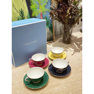 WEDGWOOD Tea Fragrance Garden Bone Porcelain Coffee Cup Set Set of 4 cups and 4 plates