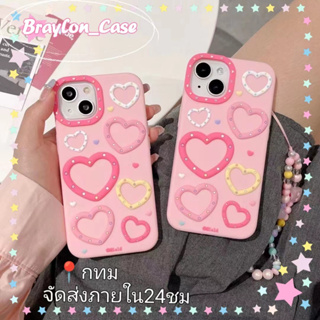 🌷Braylon🌷จัดส่งภายใน24ชม สีชมพู รูปหัวใจ iphone 11 14 pro max ป้องกันการหล่น ขอบเต็ม พร้อมโซ่ case for iPhone 12 13