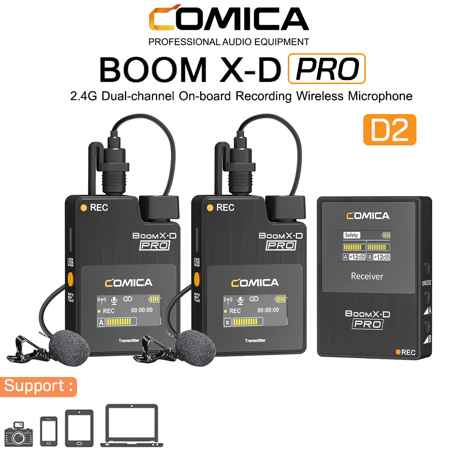 Comica BoomX-D PRO D2 2.4G Dual-channel Wireless Microphone ไมโครโฟนไร้สาย ไมค์ไลฟ์สด ใช้กับกล้องและ