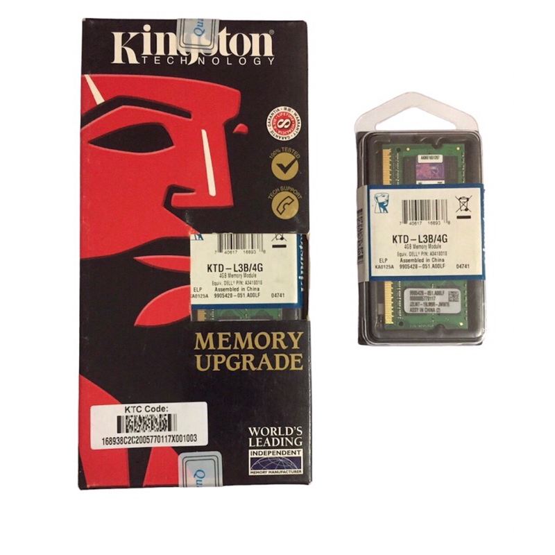แรมโน้ตบุ๊ค RAM NOTEBOOK Kingston DDR3-1333 4GB KTD-L3B/4GB PC3-10600 CL9 204-Pin DDR3-1333 ของใหม่มือหนึ่ง