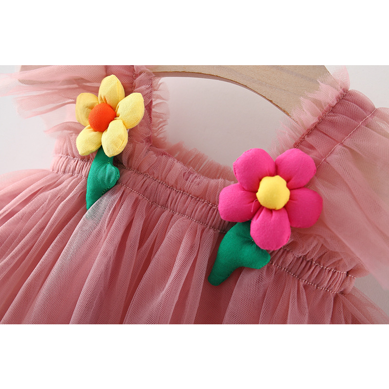 Babyonline(Y448)K6 (ส่งด่วน1วัน)ชุดเดรสสายเดี่ยวดอกไม้กระโปรงฟรุ้งฟริ้งสำหรับเด็กผ้าชีฟอง มีซับใน ไม่ระคายเคืองผิว - รูปที่ 4