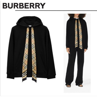 **do** เสื้อ Burเบอรี่  Scarf Detail Cotton Oversized HoodiePrice ใส่ได้ชาย หญิง สินค้าใหม่ ของแท้