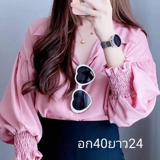เสื้อเชิ้ตผ้าไหมอิตาลีผ้าพื้นสีแขนจั้มสม็อค