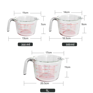 ถ้วยตวงแก้ว 350/500/1000 มล. มีสเกล ทนร้อน 3หน่วยตวง(CUP,Oz,ml) ใช้กับไมโคเวฟได้