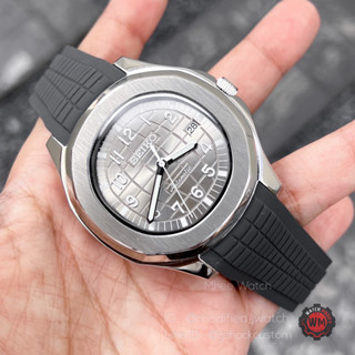 Seikomod Aquanuat Model Case Silver Grey Waffle Strap Automatic Movement