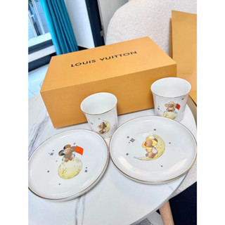 LV Limited edition Vivienne tableware gift box bone china cups and plates 2 cups and 2 plates