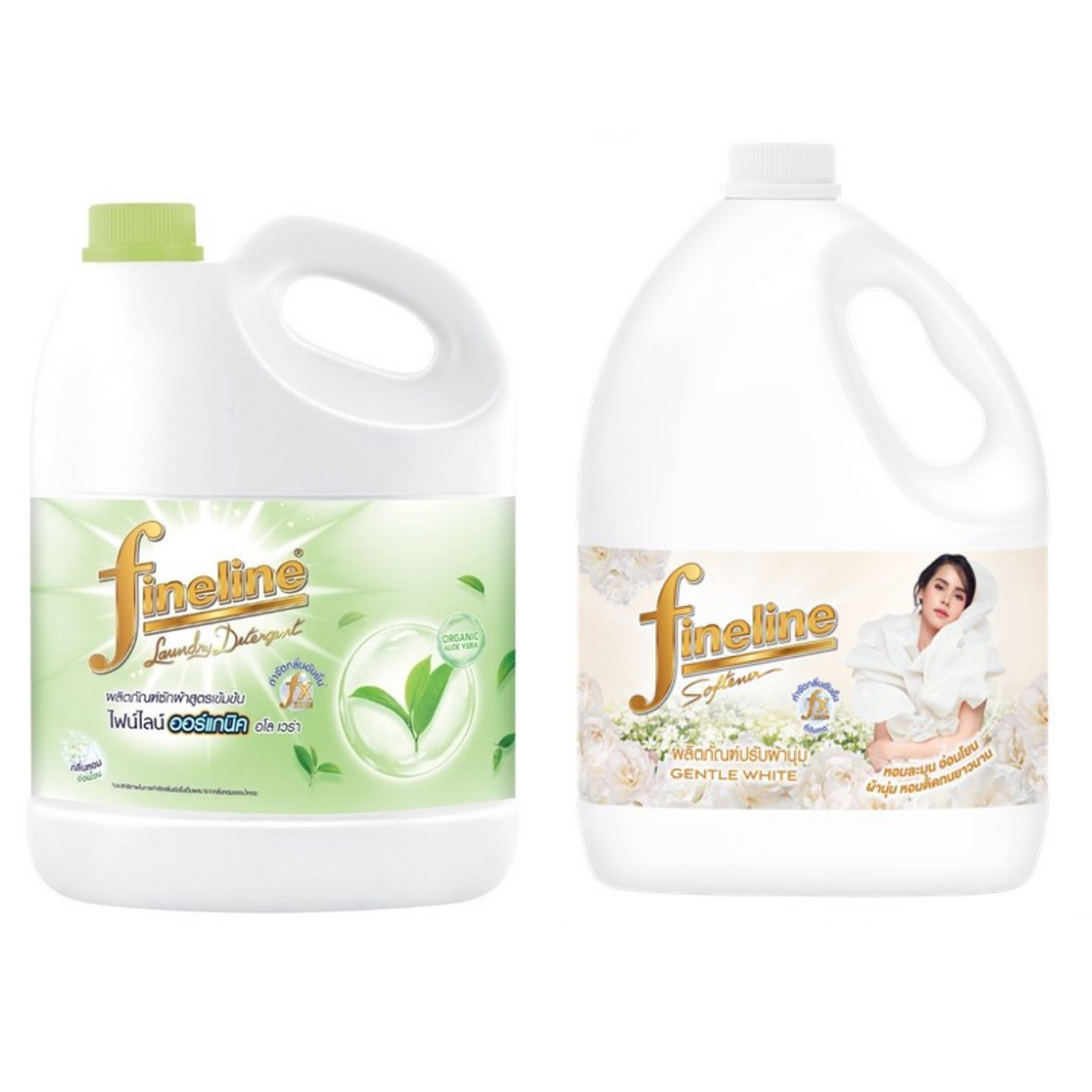 Fineline ไฟน์ไลน์ซักผ้าเข้มข้นออร์แกนิค 3000ml เขียว + ผลิตภัณฑ์ปรับผ้านุ่ม สูตรมาตรฐาน กลิ่น เจนเทิล ไวท์ 2800 มล.