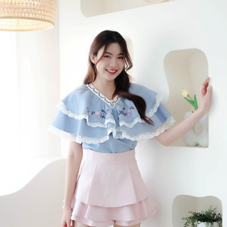 07-282 Nicole Ruffle Blue Blouse