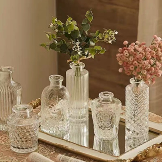 พร้อมส่ง [Home life shop] แจกันแก้วใส ใส่ดอกไม้ ตกแต่งห้องนั่งเล่น ทรงรูปขวด แบบสั้น สุดน่ารัก