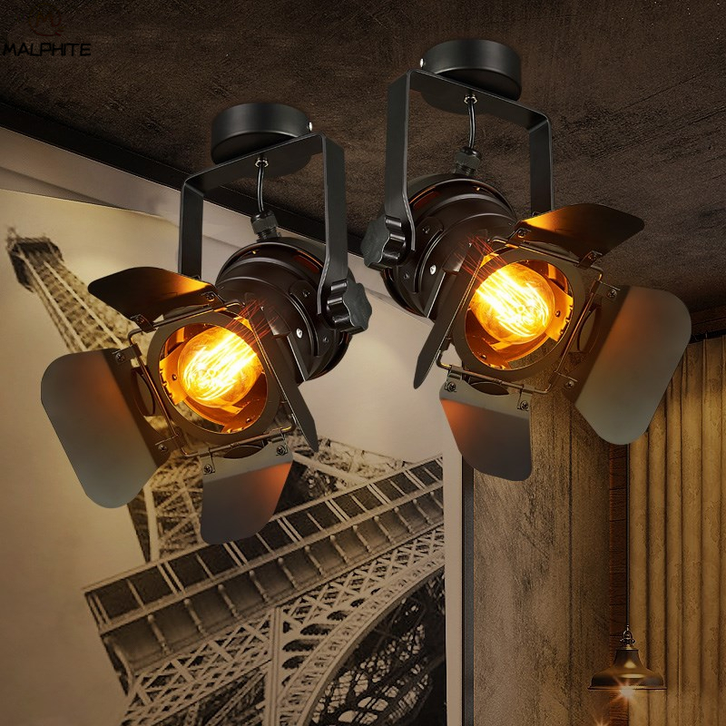 E27 Vintage Celling เหล็กโคมไฟอุตสาหกรรม Retro ปรับได้4 Leaf สำหรับเสื้อผ้าร้านกาแฟบาร์สไตล์ Loft Fixture