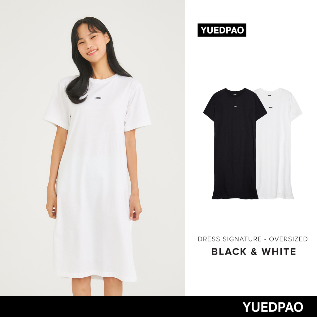 Yuedpao ผ้าหนาทรงสวย ยับยากรีดง่าย รับประกันไม่ย้วย 2 ปี Signature Oversize Dress Set Black&White