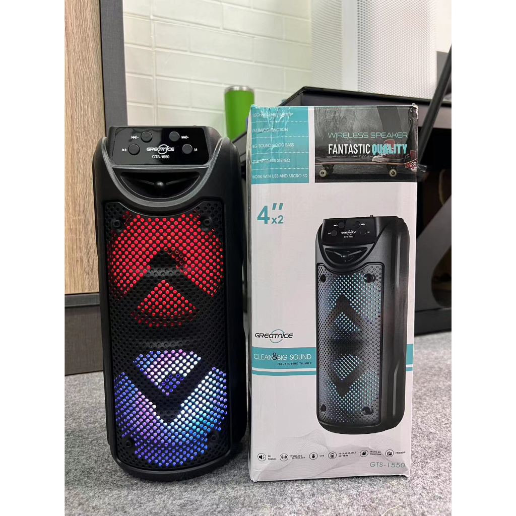 พร้อมส่ง*ลำโพงบลูทูธ รุ่นGTS1550 ดอกลำโพง4นิ้ว2ดอก เสียงเบสแน่น เสียบแฟลชไดร์ฟได้ เพิ่ม/ลดเสียงได้ พกพาง่าย