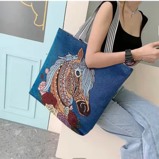 กระเป๋าผ้าเมืองใหญ่ลายช้างใบใหญ่Thailandาผ้าแคนวาสลายลายช้างคละสี คุณภาพดี ความจุเยอะ ขนาดใหญ่ (จำนวนจำกัด)