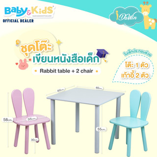 Idawin ชุดโต๊ะเขียนหนังสือเด็ก Rabbit table + 2 chair Size : W 60  x L 60  x H 55 Cm.