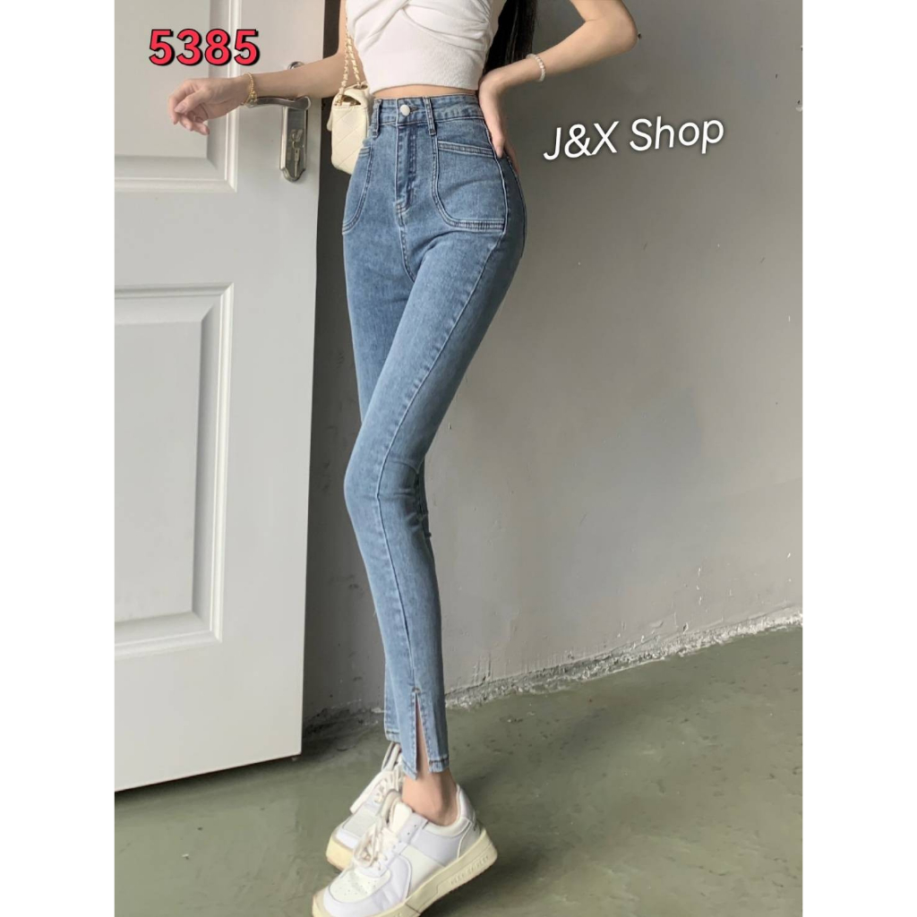 AL-5385# งานใหม่มากแล้วแม๊ กางเกงยีนส์ทรงขาเดฟเอวสูง(ผ้ายืด)​ งานเกรด​เอ สุด กระดุม1เม็ด แต่งตรงกระเป๋าเก๋ ว๊าวมาก