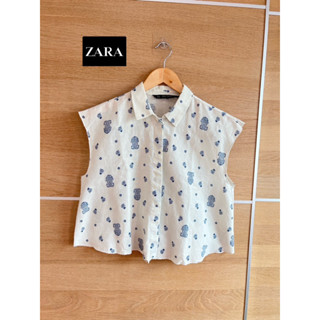 ZARA x Linen x XS ครอปลายสวยมากทรงดี อก 36 ยาว 19 Tag ครบ Code: 1262(8)