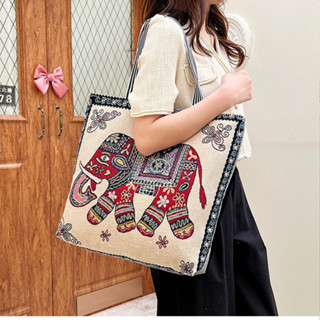 กระเป๋าผ้าเมืองใหญ่ลายช้างใบใหญ่Thailandาผ้าแคนวาสลายลายช้าง…