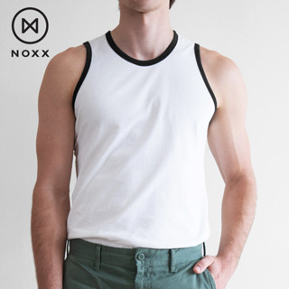 Noxx Tank Top 100% Premium Pima Cotton: เสื้อกล้าม ผ้าพีม่าคอตต้อน 100% สีขาว ขอบดำ