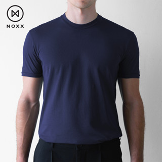 Noxx Round Neck T-shirt: เสื้อยืด คอกลม ผ้าพรีเมี่ยม พีม่าคอตต้อน 100% สีน้ำเงิน กรมท่า