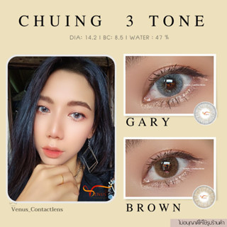 คอนแทคเลนส์  CHUING 3 TONE  คละยี่ห้อ ✨ ยี่ห้อ ; Color Gary / Brown ( ค่าสายตาปกติ )