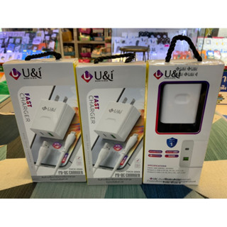 U&amp;i THCH-0009 หัวชาร์จ พร้อมสาย Super Fast charger PD+QC Charger usb to I-ph และ to type c รับประกัน 1 ปี 2 พอร์ต usb tc