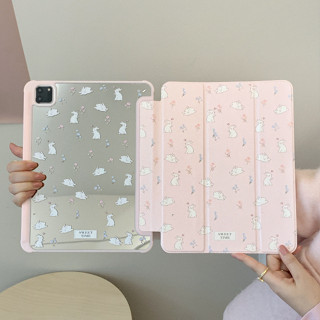 เคสไอแพด Gen10 gen9 Air5 ช่องใส่ปากกาขวา แมคโดนัลด์ Acrylic floral bunny เคส ipad Pro 11 2021 Air4 Mirror กระจกเงา Case