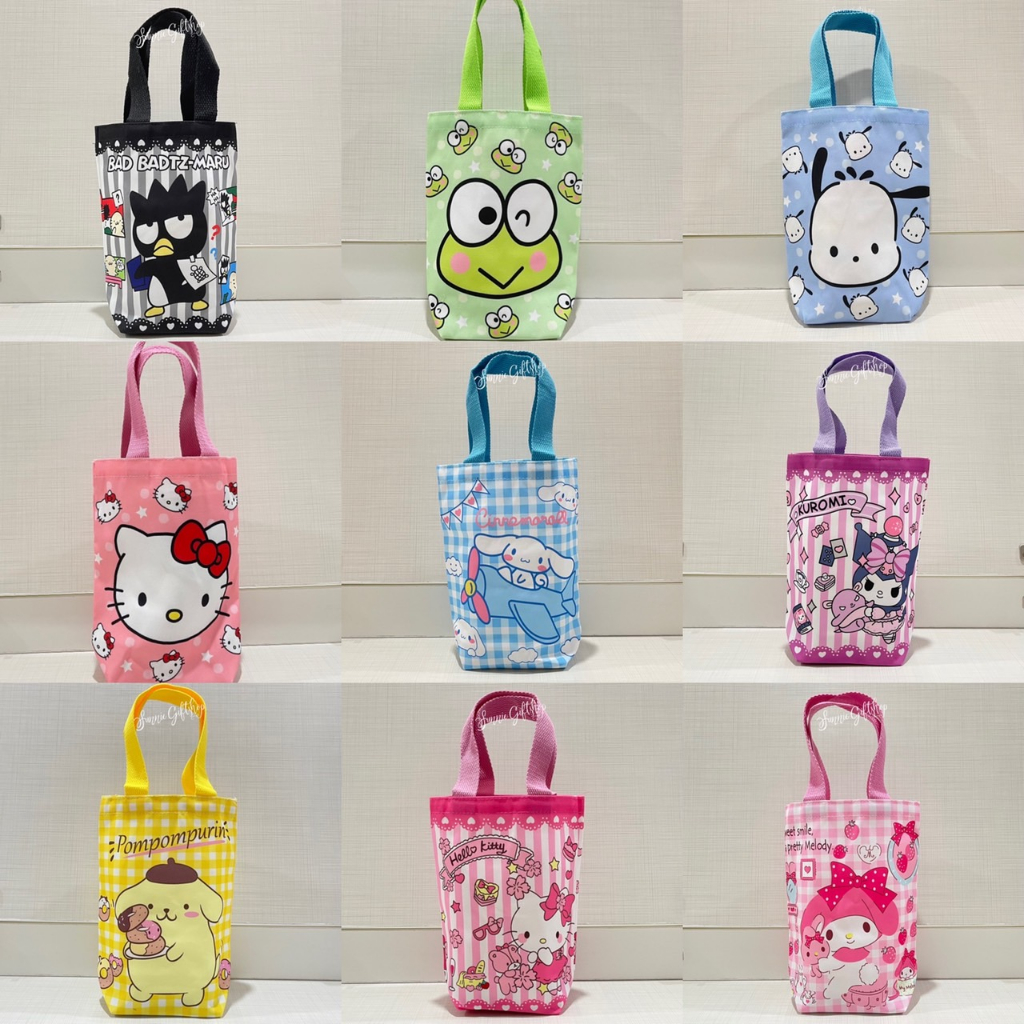 กระเป๋าถือผ้าแคนวาส ถุงใส่แก้วน้ำ ถุงผ้าแคนวาส ทรงสูงพร้อมฐานรองพลาสติก ลายการ์ตูน ขนาดเล็ก