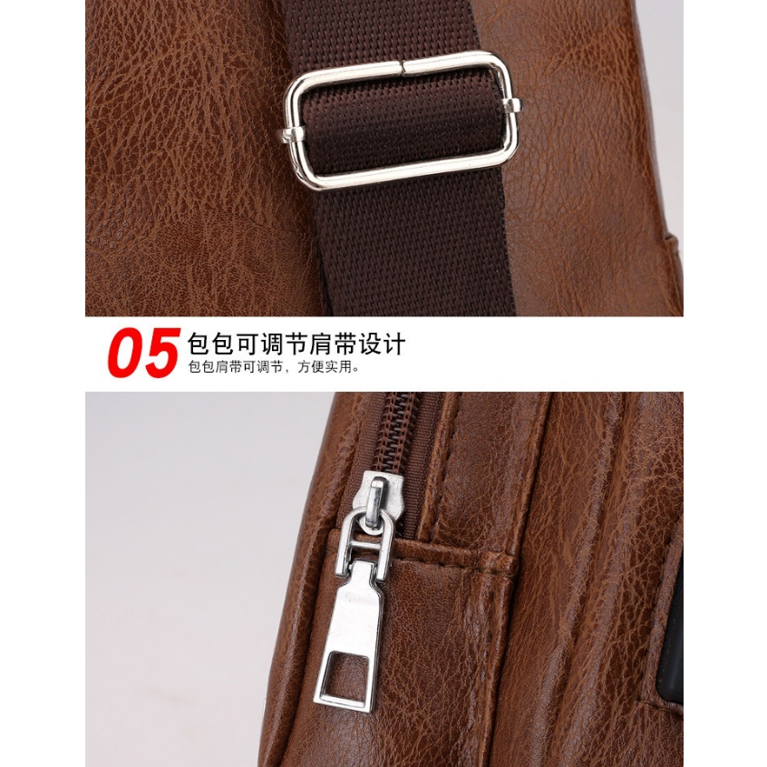 กระเป๋าสะพายข้าง กระเป๋าคาดหน้าอก หนัง เย็นสบาย มีรู USB ชาร์จ หูฟังภายนอก  JB