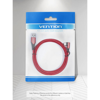 สาย USB 2.0 TO Type-C หัวงอ 3A  For Samsung HuaWei Xiaomi ไนลอนถัก 2 M แดง (COERH) Vention (ออกใบกำกับภาษีได้)