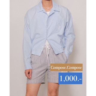 ส่งต่อ compose.compose แจ็คเก็ตทรงครอปสีฟ้า