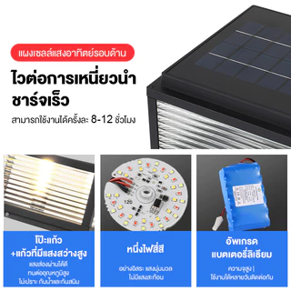 【รับประกัน 30ปี】ไฟสวนโคมไฟหัวเสาหลอดไฟไฟหัวเสาโซล่าเซลล์solar lightเหล็กหล่อ+โป๊ะแก้ว กันน้ำและกันสนิมIP67หนึ่งไฟ 4 สี
