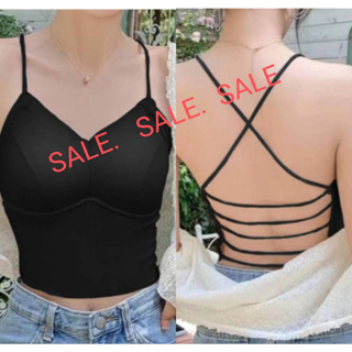 Sale Sale!!! เสื้อสายเดี่ยว เอวลอย ผ้าเลื่อนนิ่ม สวมใส่สบาย มีฟองน้ำในตัว เซ็กซี่ ด้านหลังเป็นสายไขว้หลัง