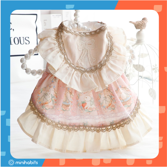 [🚚 พร้อมส่ง] ชุดกระโปรงสัตว์เลี้ยง ลายพิมพ์กระต่าย Lulu Princess Dress ชุดกระโปรงแมว หมา