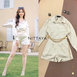 S M มือ NITTAYA ชุดเซ็ตเสื้อเชิ๊ตผ้าลายริ้ว มาพร้อมเข็มขัดโซ่สีทอง ใส่น่ารักสุดๆ ป้าย NITTAYA