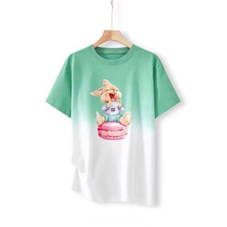 เสื้อยืดคอกลมลายกระต่ายน้อยทูโทน