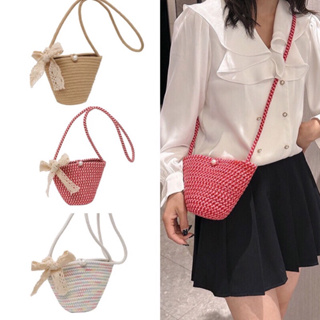 กระเป๋าสะพายข้างเชือกถัก น่ารัก cross body **แถมผ้าผูกโบว์**