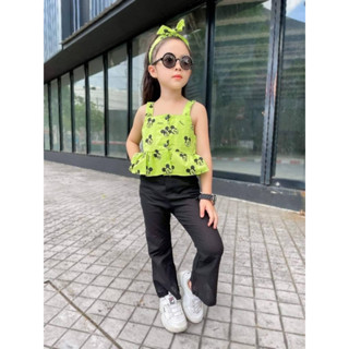 SL02ชุดเซทเสื้อระบายกางเกงขาม้า แถมที่คาดผม
