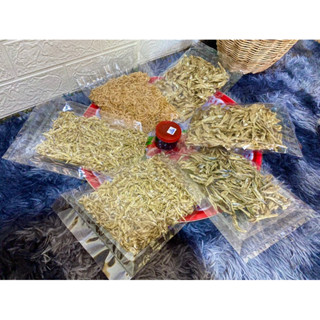 (เซตสุดคุ้ม)ปลาลูกแบร่ 200g ปลาใบไผ่ 200g จิ้งจั้งฉีก 100g แถมฟรีกุ้งฝอยขาวแห้ง100g มันกุ้ง1กระปุก