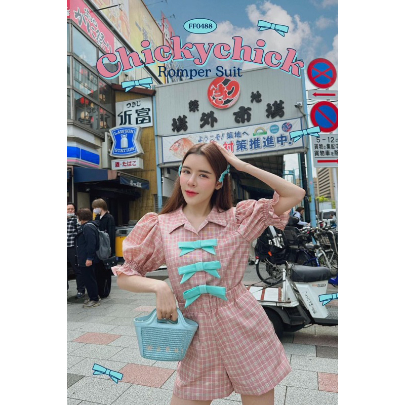 Flat2112 ส่งต่อ มือสอง size M FLAT2112 FF0488 : CHICKYCHIC ROMPER SUIT จั้มสูทลายสก็อต จั้มสูทขาสั้น