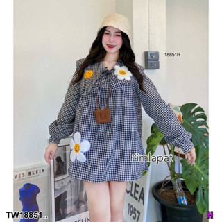 MM18851 มินิเดรสคอปกผูกโบว์ ลายสก็อต Mini dress with bow collar, plaid pattern..